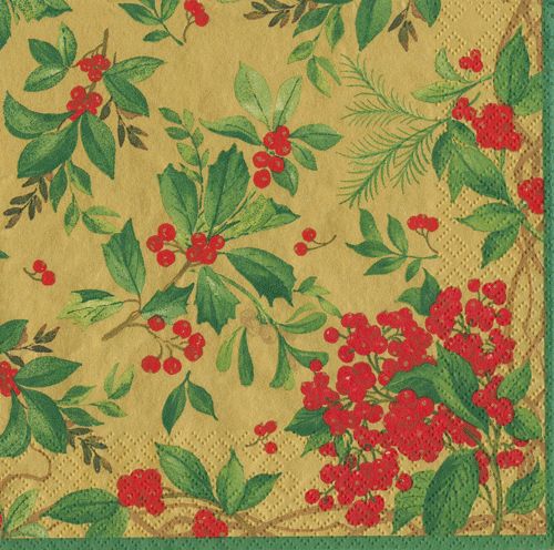Holly Chintz Gold Dinner Napkins - 20 Per Package