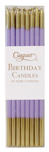Slim Birthday Candles in Lavender/Gold - 16 Candles Per Package