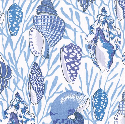 Shell Toile Blue Paper Cocktail Napkins - 20 Per Package