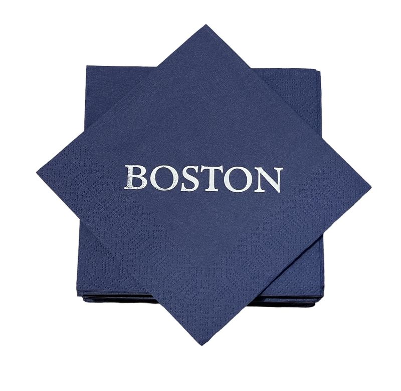 Boston on Navy Cocktail Napkins - 24 per package