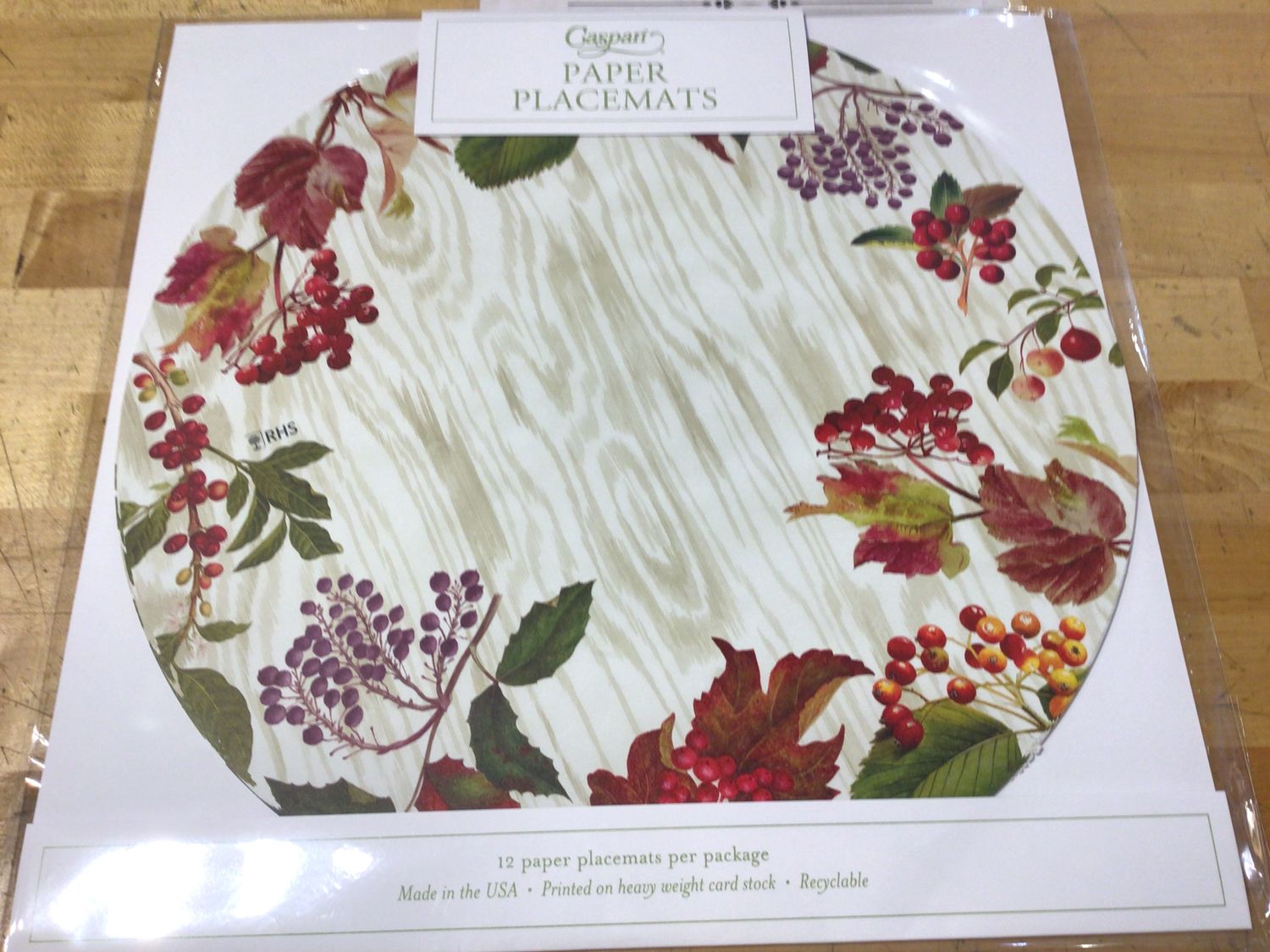Berry Botanical Taupe Round Paper Placemats - 12 Per Package