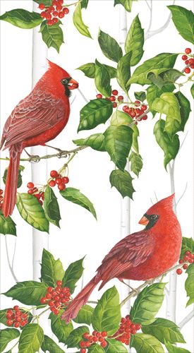 Holly and Songbirds White &amp; Silver Guest Towel Napkins - 15 Per Package