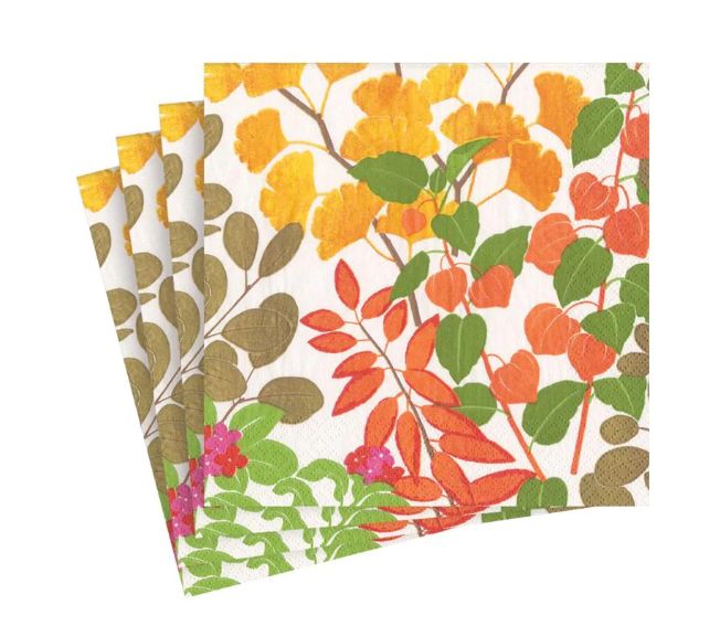 Autumn Gold-White Cocktail Napkins - 20 Per Package