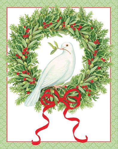 Peace Dove In Wreath Christmas Card Box 16 Count