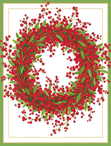 Wreath Of Red Berries Christmas Card Box 16 Count