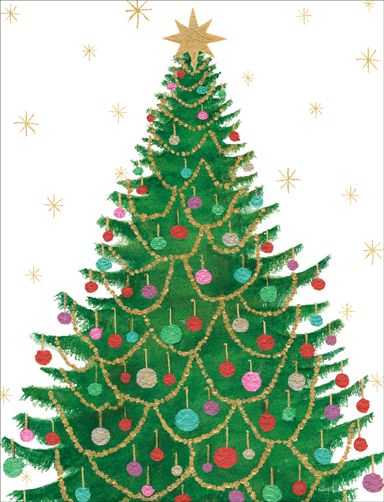 Merry And Bright Tree Christmas Card Box 16 Count
