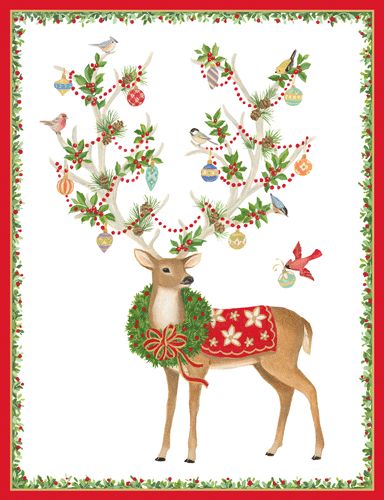 Reindeer With Ornamented Antlers Christmas Card Box 16 Count