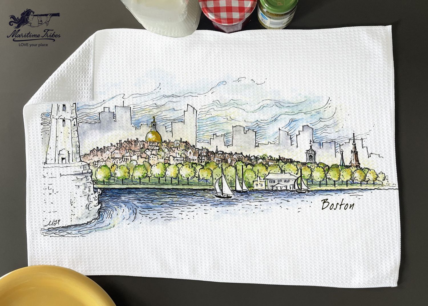 Blackstone's Exclusive Boston Skyline Hand Towel 16" x 24"