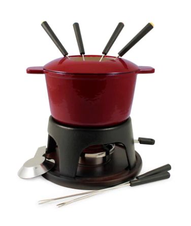 Sierra Cast Iron Fondue Set Cherry Red