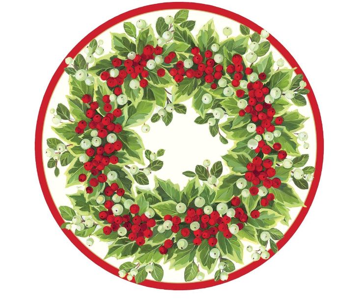 Holly and  Berry Round Paper Placemats - 12 Per Package