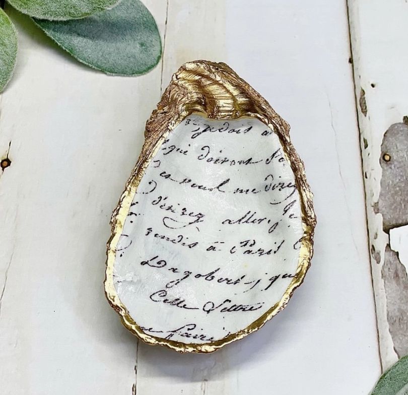 French Script Oyster Trinket Dish