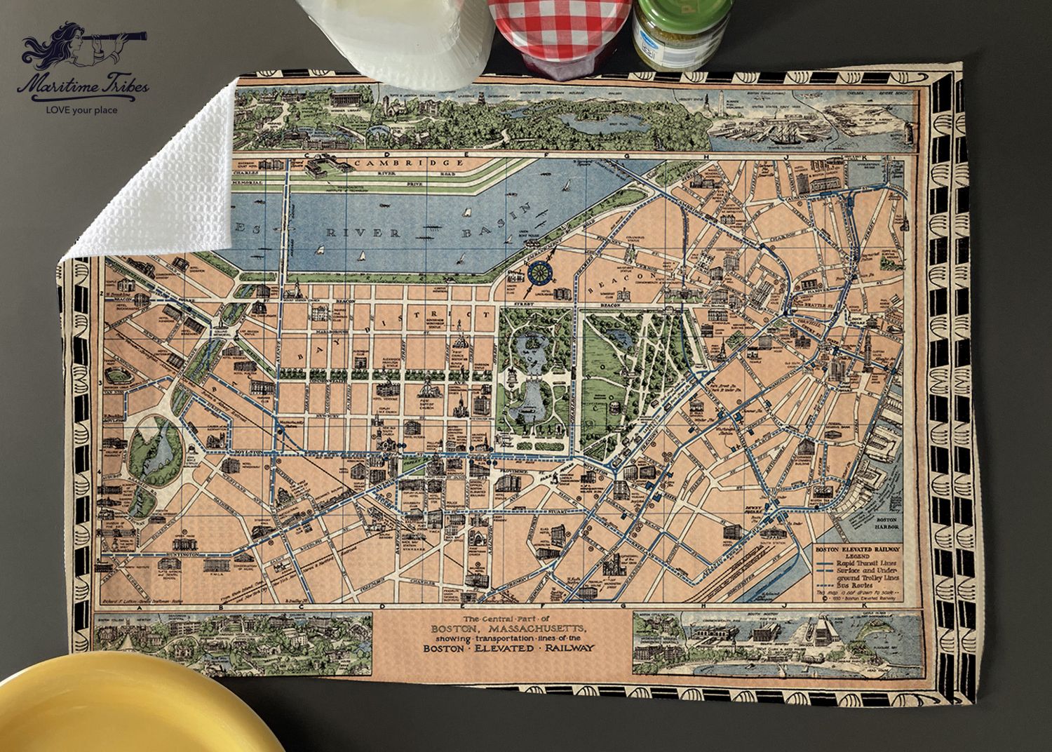 Pictoral Boston Map Hand Towel 16" x 24"