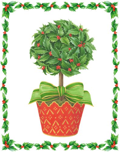 Holly Topiary In Red Pot Christmas Card Box 16 Count