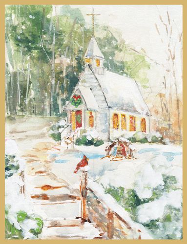 Peaceful Church In Snow Christmas Card Box 16 Count