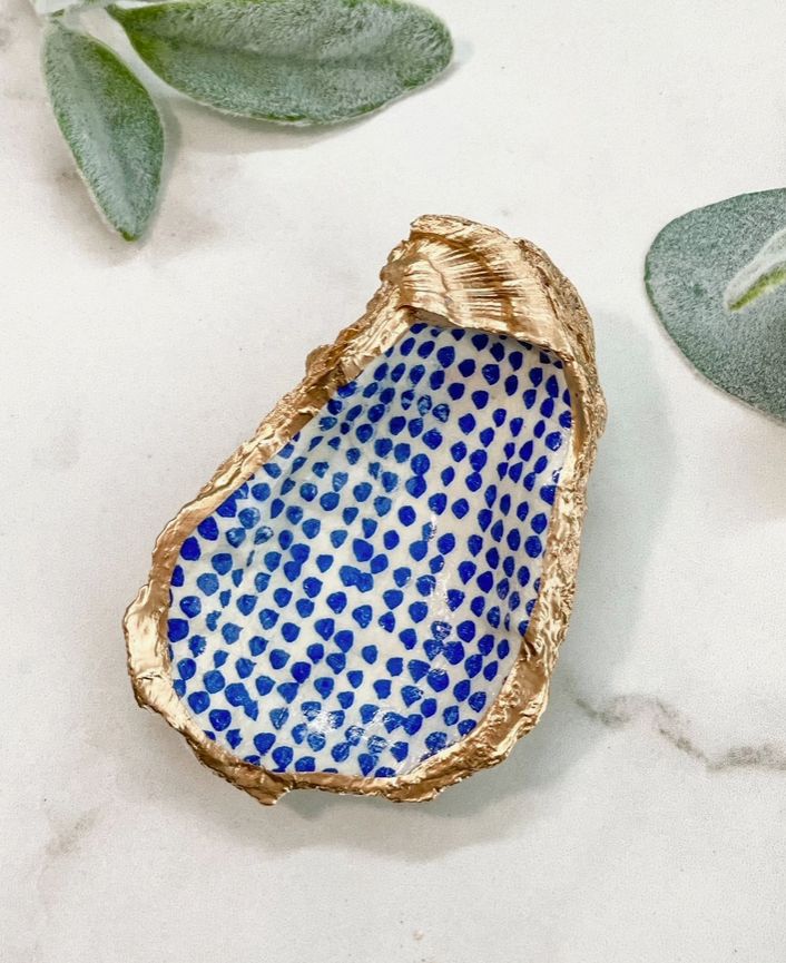 Blue Dots Oyster Trinket Dish