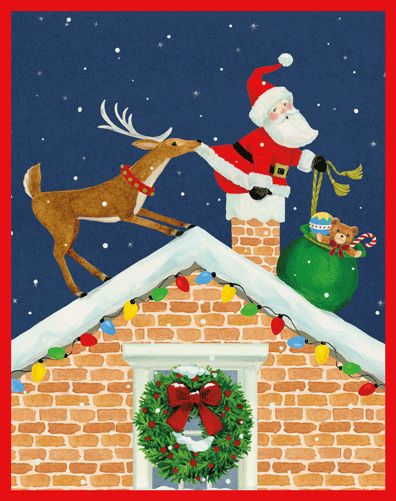 Santa And Reindeer On The Roof Christmas Card Box 16 Count