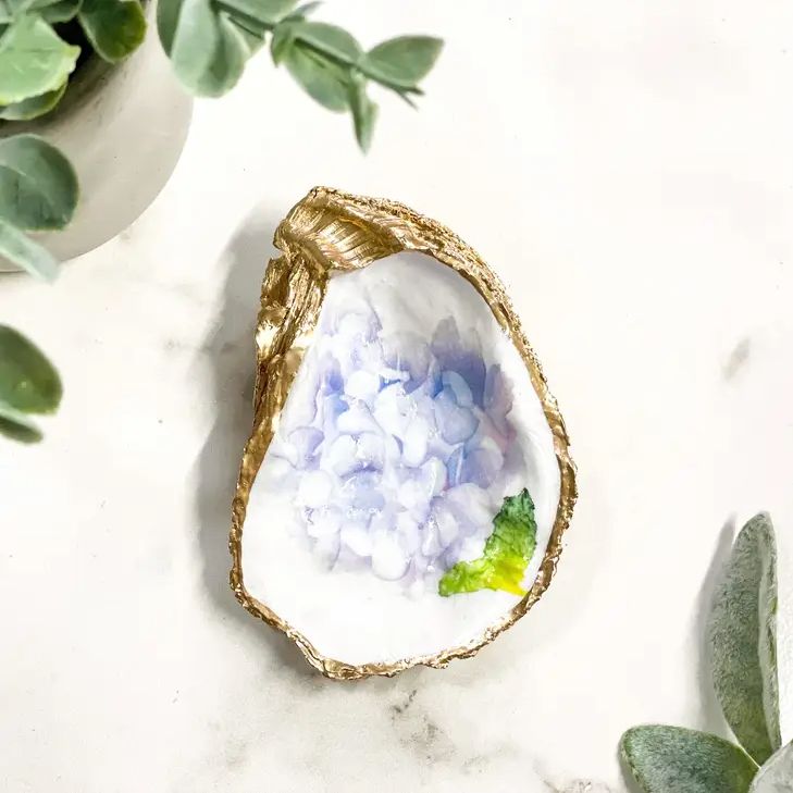 Nantucket Blue Hydrangea Oyster Trinket Dish