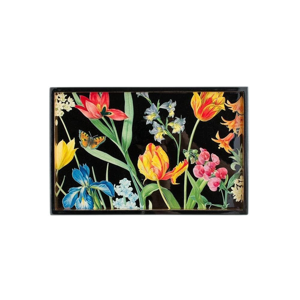 Redouté Floral Lacquer Vanity Tray in Black