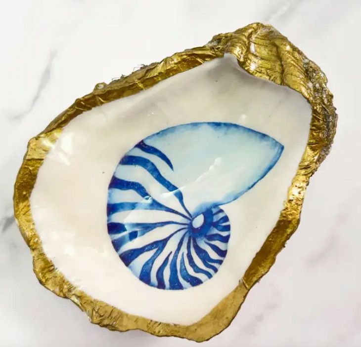 Nautilus Shell Decoupage Oyster Jewelry Dish
