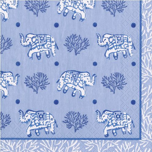 Batik Elephants Blue Cocktail Napkins
