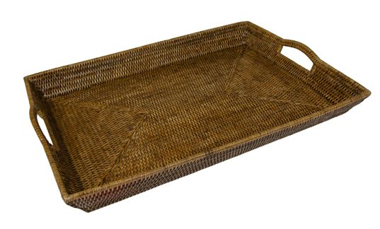 X-Large Rattan Rectangular Tray in Dark Natural