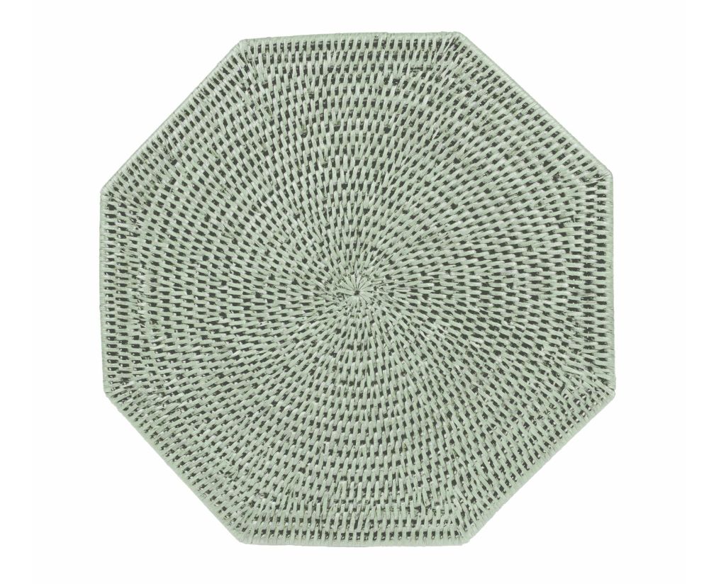 Rattan Octagonal Placemat Green