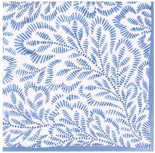 Block Print Leaves Blue- Cocktail Napkin