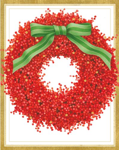 Red Berry Wreath Christmas Cards Boxed - 15 Cards &amp; Envelopes