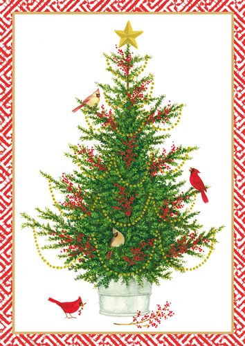 Cardinal Christmas Tree Christmas Cards Boxed - 15 Cards &amp; Envelopes