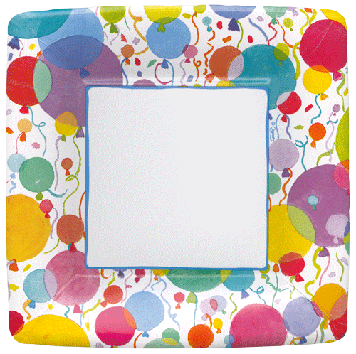 Balloons and Confetti Square Paper Salad &amp; Dessert Plates - 8 Per Package