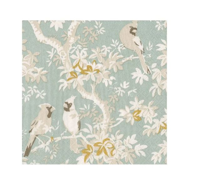 Scenic Songbirds Celadon Cocktail Napkins - 20 Per Package