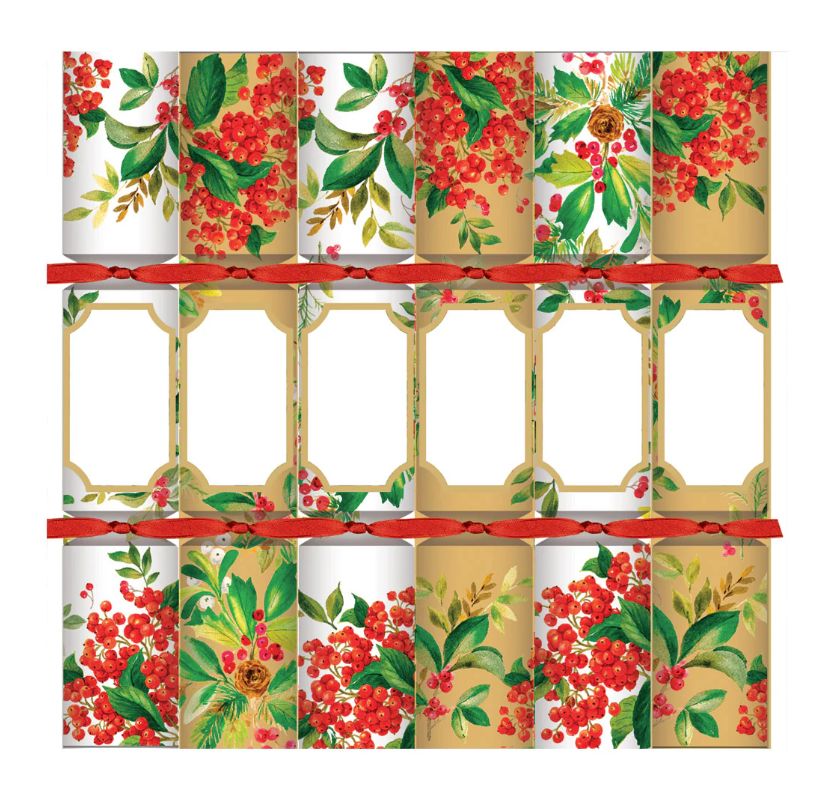 Holly Chintz Christmas Crackers - 6 Per Box 12"