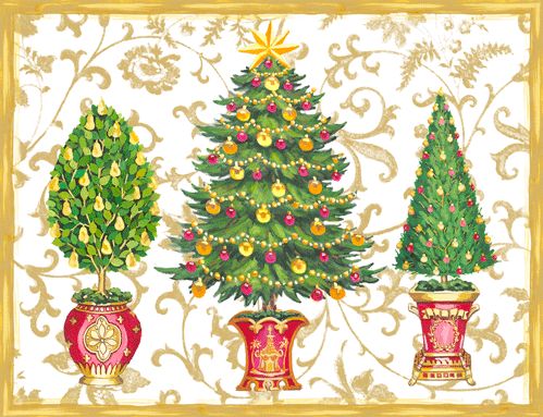 Gilded Trees Boxed Christmas Cards - 15 Cards And Envelopes
