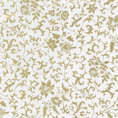 Flora Scrollwork White/Gold Gift Wrap-Roll