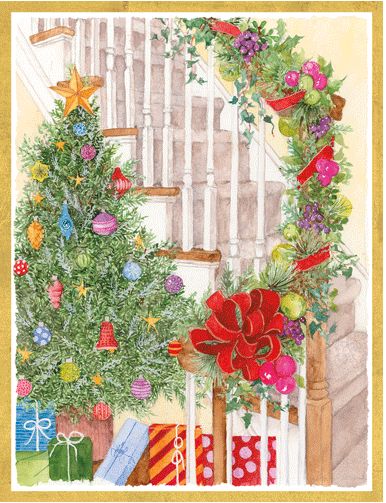 Decorated Staircase Christmas Cards Boxed - 16 Cards &amp; Envelopes