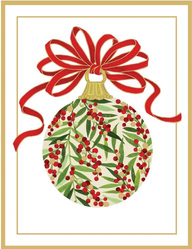 Berry Decorated Ornament Foil Christmas Cards Boxed - 10 Cards &amp; Envelopes