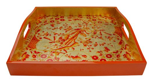 Gilded Porcelain Coral/Gold Lacquer Square Tray