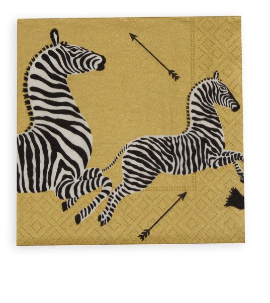 Zebras Paper Cocktail Napkins in Gold - 20 Per Package