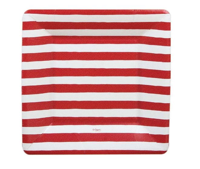 Red and White Stripe Square Paper Salad &amp; Dessert Plates - 8 Per Package