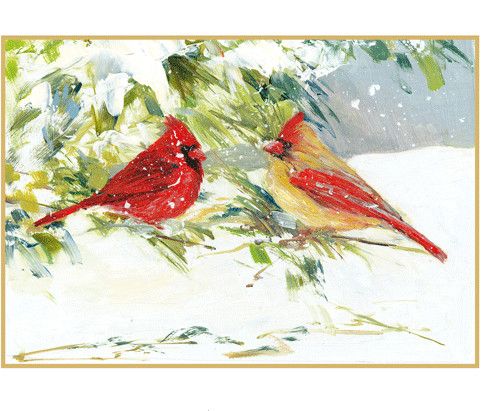 Cardinals on Snowy Branch Christmas Card Set - 15 Cards &amp; 16 Envelopes