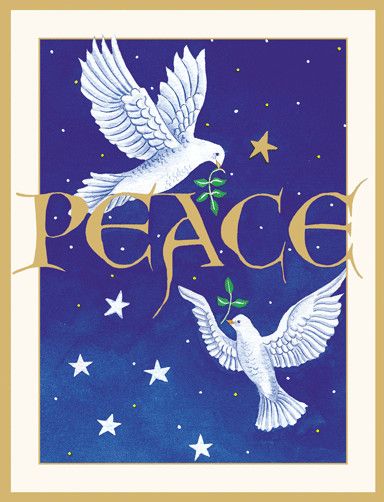 Two Doves And Peace Christmas Card Set - 15 Cards And Envelopes
