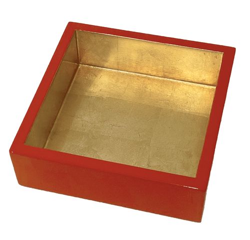Lacquer Cocktail Napkin Holder in Coral &amp; Gold - 1 Each