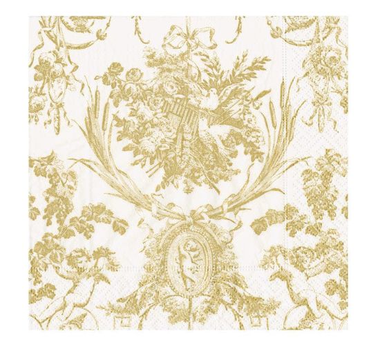 Romantic Toile Gold Cocktail Napkins - 20 Per Package