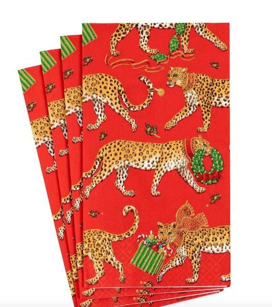 Christmas Leopards Paper Guest Towel Napkins in Red - 15 Per Package