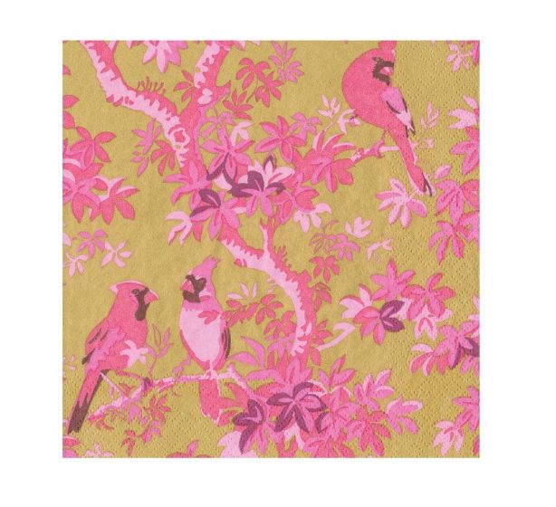 Scenic Songbirds Rose &amp; Gold Cocktail Napkins - 20 Per Package