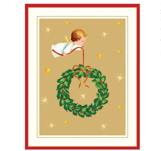 Baby Angel with Wreath Christmas Card Set - 15 Cards &amp; 16 Envelopes