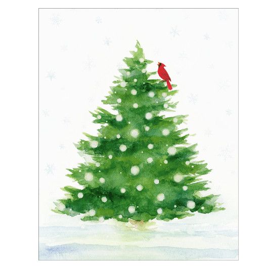 Snowy Tree with Cardinal Christmas Card Set - 15 Cards &amp; 16 Envelopes