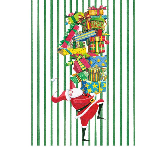 Santa with Stack of Gifts Christmas Card Set - 15 Cards &amp; 16 Envelopes