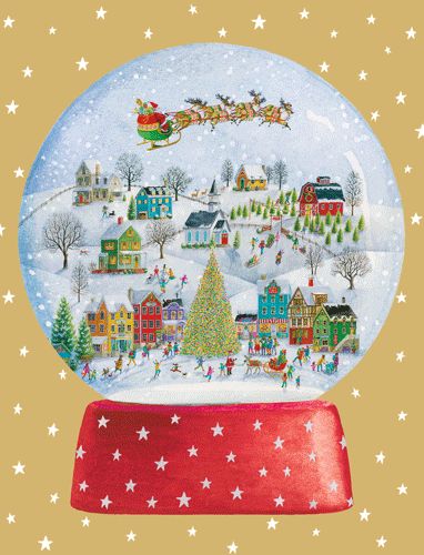 Winter Village Snowglobe Boxed Christmas Cards - 15 Cards And Envelopes