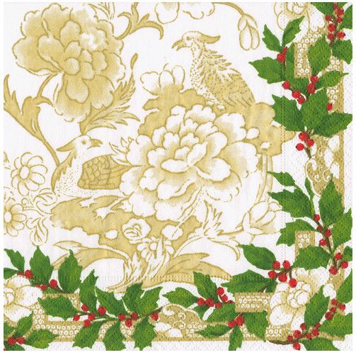 Holly Ceramic Ivory &amp; Gold Paper Cocktail Napkins - 20 Per Package